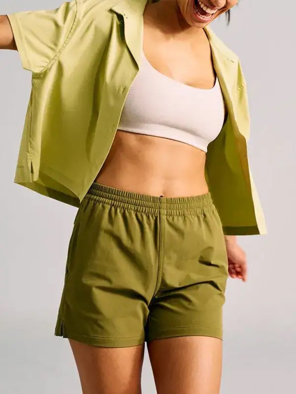 NWT OUTDOOR VOICES Women’s Rectrek Wild Olive Green Casual Elastic-Waist Shorts